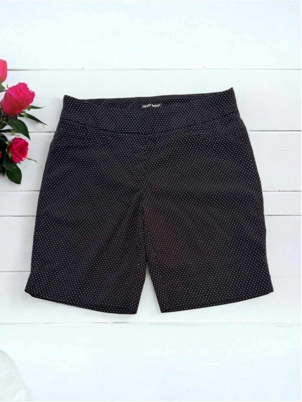 Hilary Radley Women's Stretch Pull-On Bermuda Shorts Black & White Polka Dots